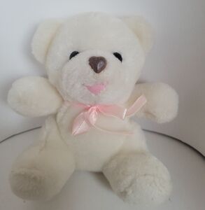 Blair Teddy Bear White Plush Stuffed Animal Pink Bow 7" Tall Valentines